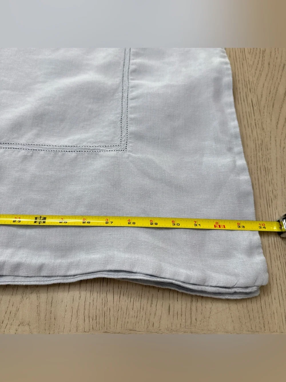 Williams Sonoma Linen Double Hemstitch Tablecloth Baby Blue ~68